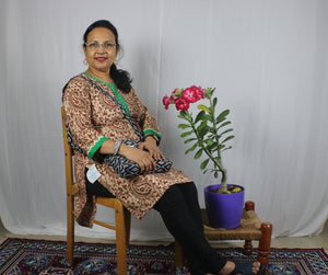 TLFABk-00011c/Kalamkari/Y neck/Brown Long Kurtis