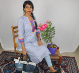 TLFABk-00010/Shalu Print/Jeans Blue Long Kurtis