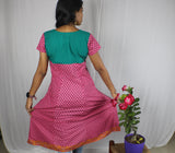 TLFABk-0007/Daisy Print/Green-pink/Long Kurtis
