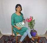 TLFABk-00012/Green Batik/V neck/Long Kurtis