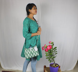 TLFABk-00012/Green Batik/V neck/Long Kurtis