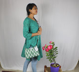 TLFABk-00012/Green Batik/V neck/Long Kurtis