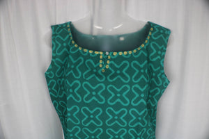 TLFABk-00013/Green Batik/Sleeveless/Button Long Kurtis