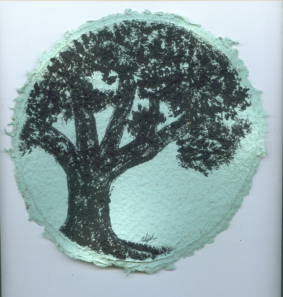 TLELI-Acrylic painting on handmade paper “Trees & life”(Framed) - Thalir Leed®