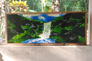 TLELI-Glass Painting: Waterfall valley & Houseboat at the backwater - Thalir Leed®