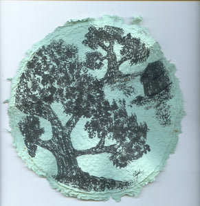TLELI-Acrylic painting on handmade paper “Trees & life”(Framed) - Thalir Leed®