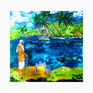 TLELI-Glass Painting ‘Waiting for the boat’ - Thalir Leed®