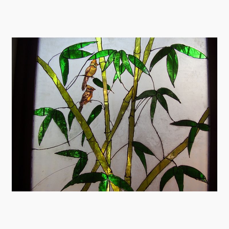 TLELI-Glass Painting ‘bamboo with birds’ – staircase - Thalir Leed®